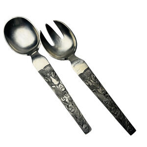 David Andersen Salad Spoon Fork Set Stopt Tinn Oseberg Pewter Norway T280 & T281